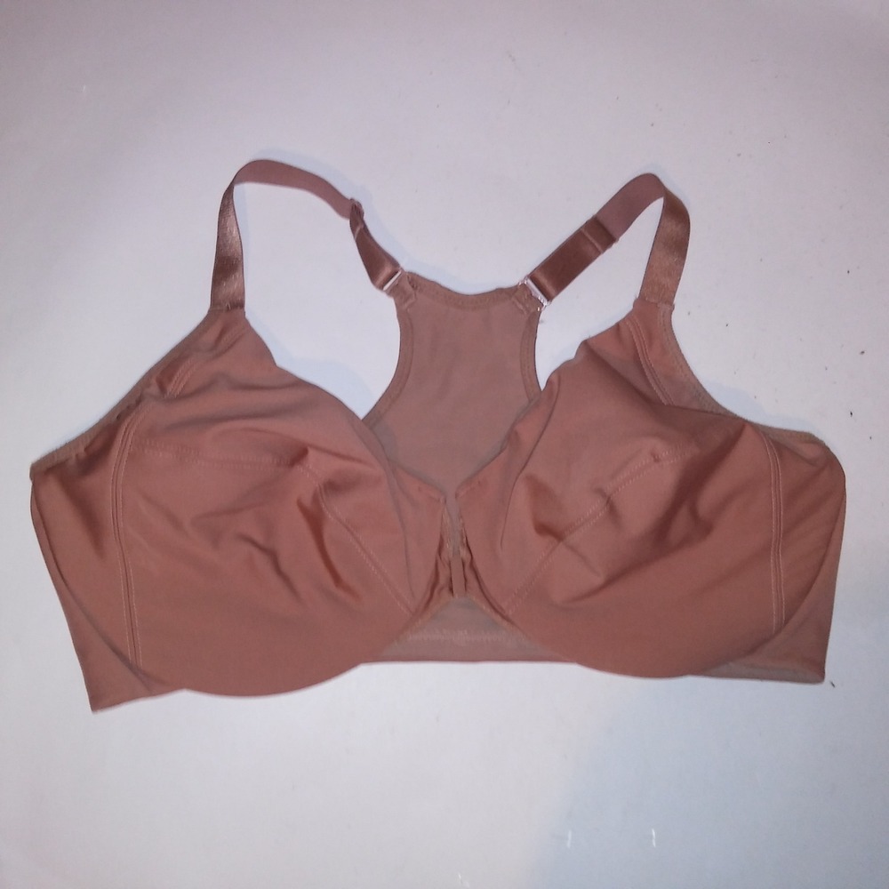 Glamorise Bra 38F Tan Solid Front Close Racerback Minimizer Underwire